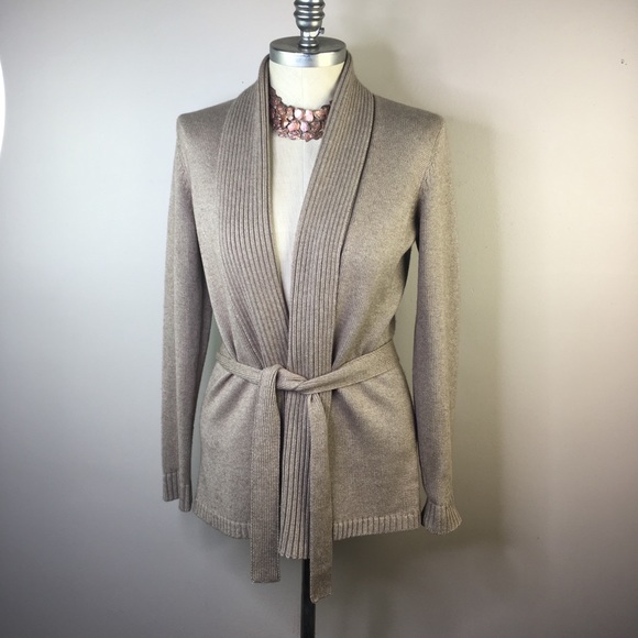 Lauren Ralph Lauren Tan Belted Cardigan Sweater M - Picture 6 of 6